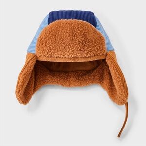NWT Cat & Jack Corduroy Colorblock Cozy Trapper Hat in Blue & Brown size 2T-5T